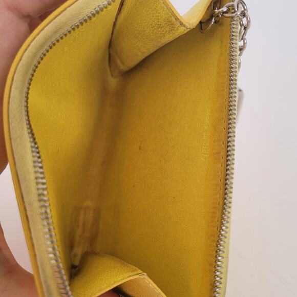 Celine Key Coin Ring Card Case Wallet Yellow Zip Medium Leather Logo Pouch Auth - Picture 3 of 11